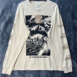 Nike ACG Mens Size M Beige Long Sleeve Printed Athletic Shirt (L3)